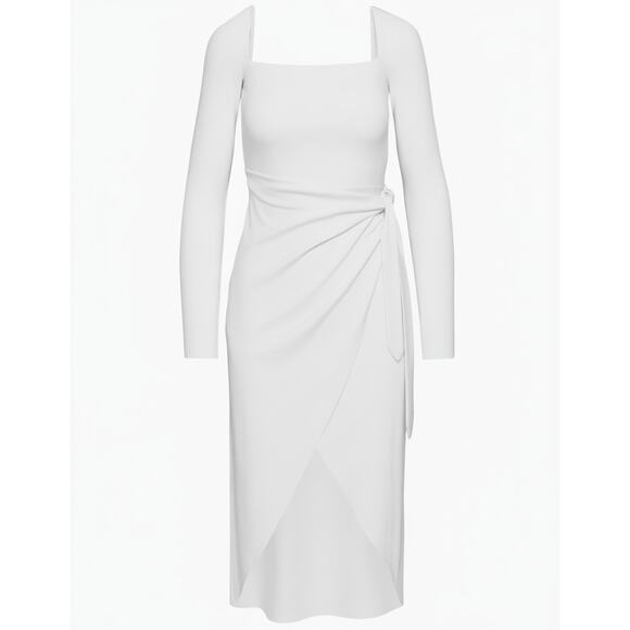 Wilfred Dresses & Skirts - NWT Aritzia Wilfred Saturn Long Sleeve Frozen Gray Faux Wrap Midi Dress, size L